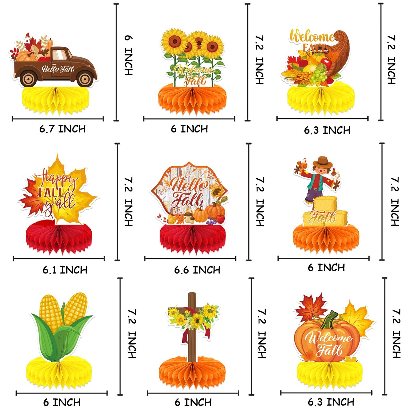 Adeyoo Fall Table Decorations - 9Pcs Fall Centerpieces for Tables Autumn Honeycomb Centerpieces 3D Pumpkin Maple Leaf Table Topper for Friendsgiving Harvest Birthday Thanksgiving Party Decorations