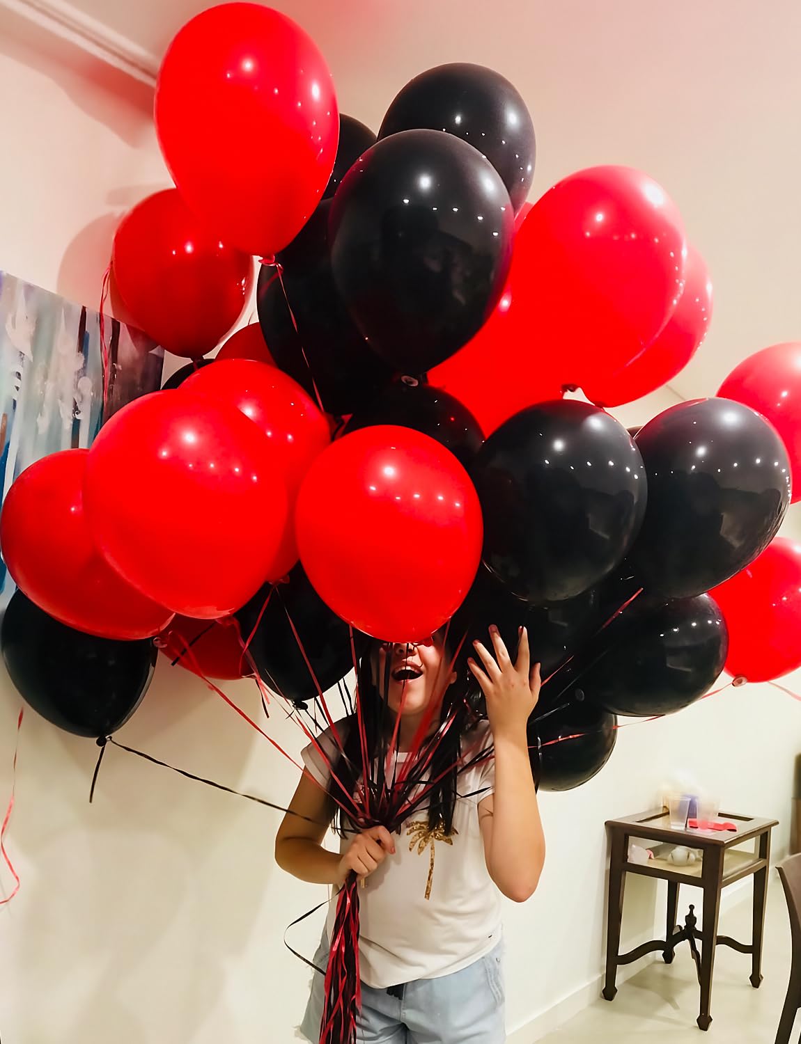 Adeyoo Red and Black Balloons - 12 Inch Red Black Latex Balloons Glitter Confetti Balloon Party Balloon for Racing Car Poker Card Casino Party Decorations, Birthday Wedding Party Supplies