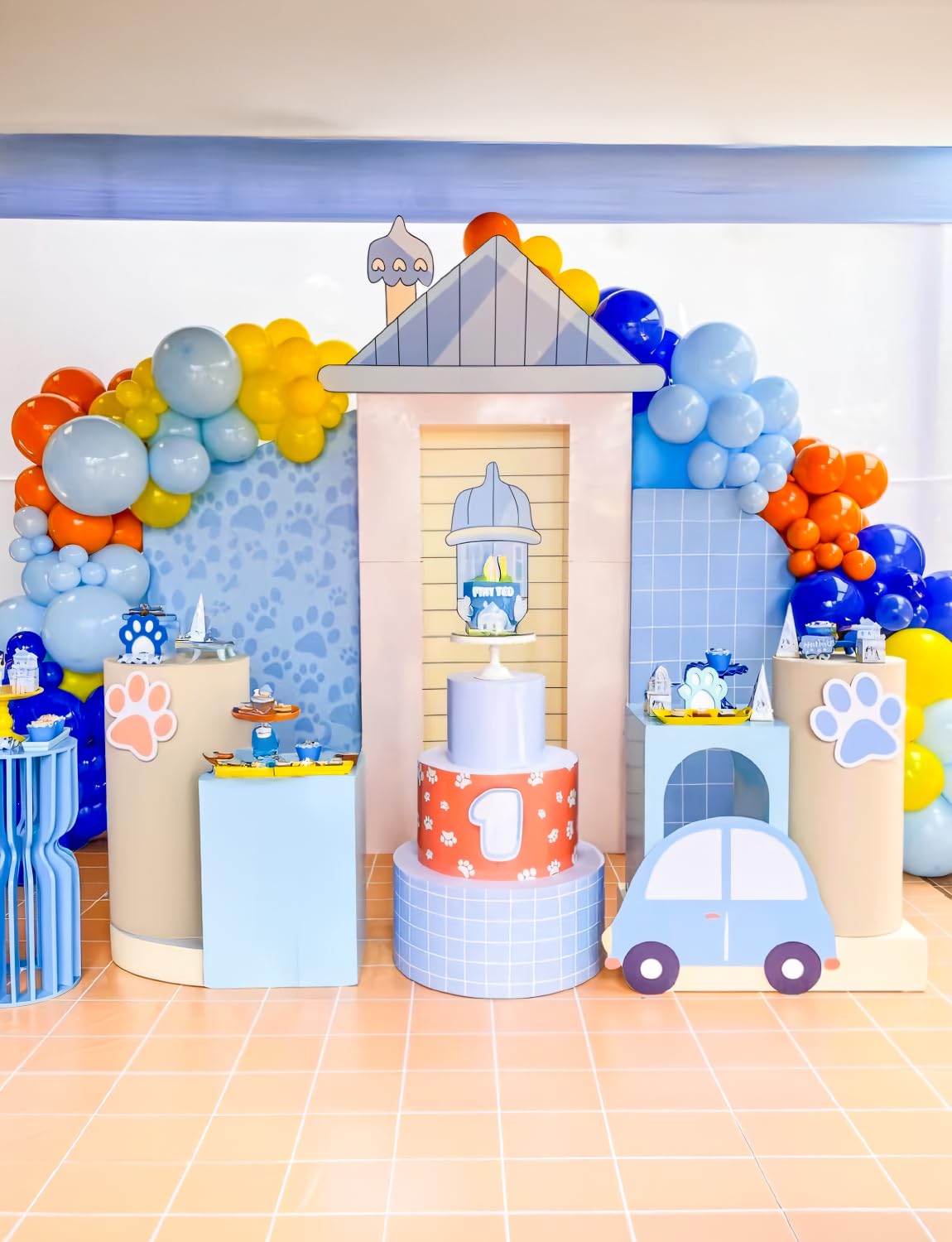 130Pcs Blue and Orange Balloon Arch Garland Kit, Blue Balloon Arch Orange, Nude, Dog Paw Balloons Glitter Confetti Balloons for Boys Girls Theme Birthday Baby Shower Party Decorations