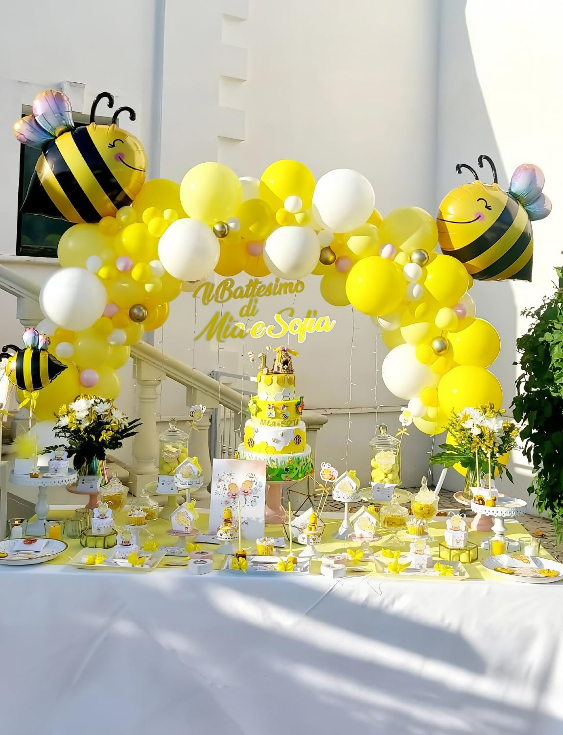 Adeyoo Yellow and White Balloons - 12inch Pastel Yellow Balloons Glitter Gold Confetti Balloon White Party Balloon for Sunflower Honeybee Theme Birthday Baby Shower Party Decorations, Indoor Outdoor