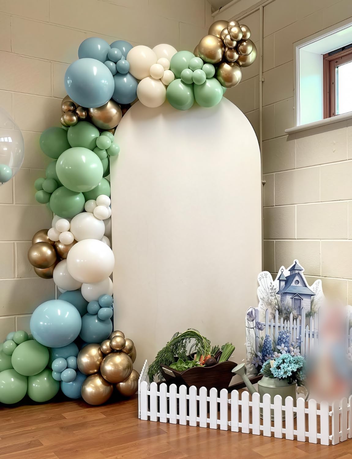 Adeyoo Dusty Blue Green Balloon Garland Arch Kit - Ash Mist Green Balloons Haze Fog Blue Balloons Sand White Gold Latex Balloon for Baby Shower Jungle Safari Woodland Birthday Party Decorations