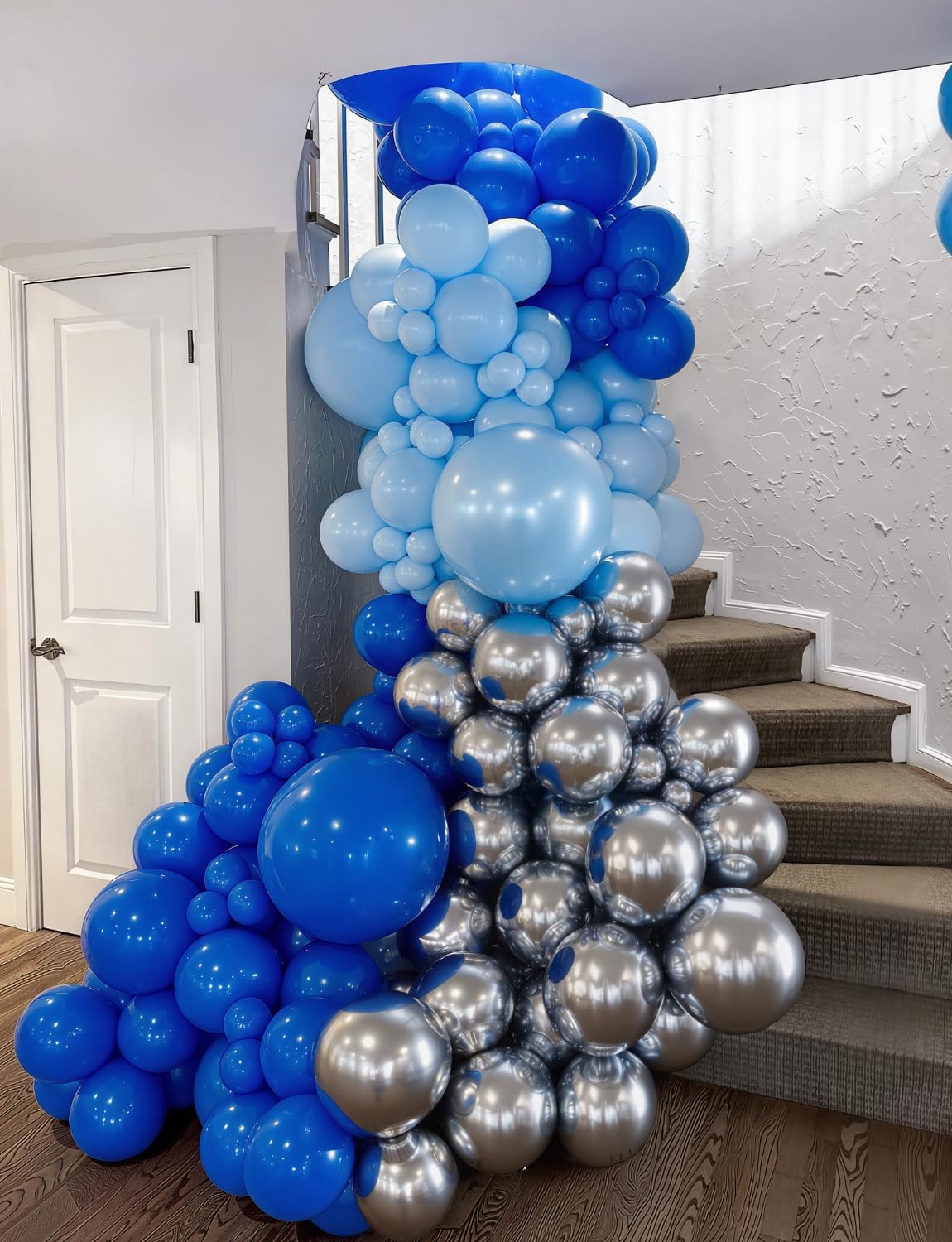 Adeyoo Royal Blue and Silver Balloons - Pastel Royal Blue Balloons Set Metallic Silver Balloon Glitter Silver Confetti Latex Balloon for Birthday Baby Showers Wedding Nautical Party Decorations