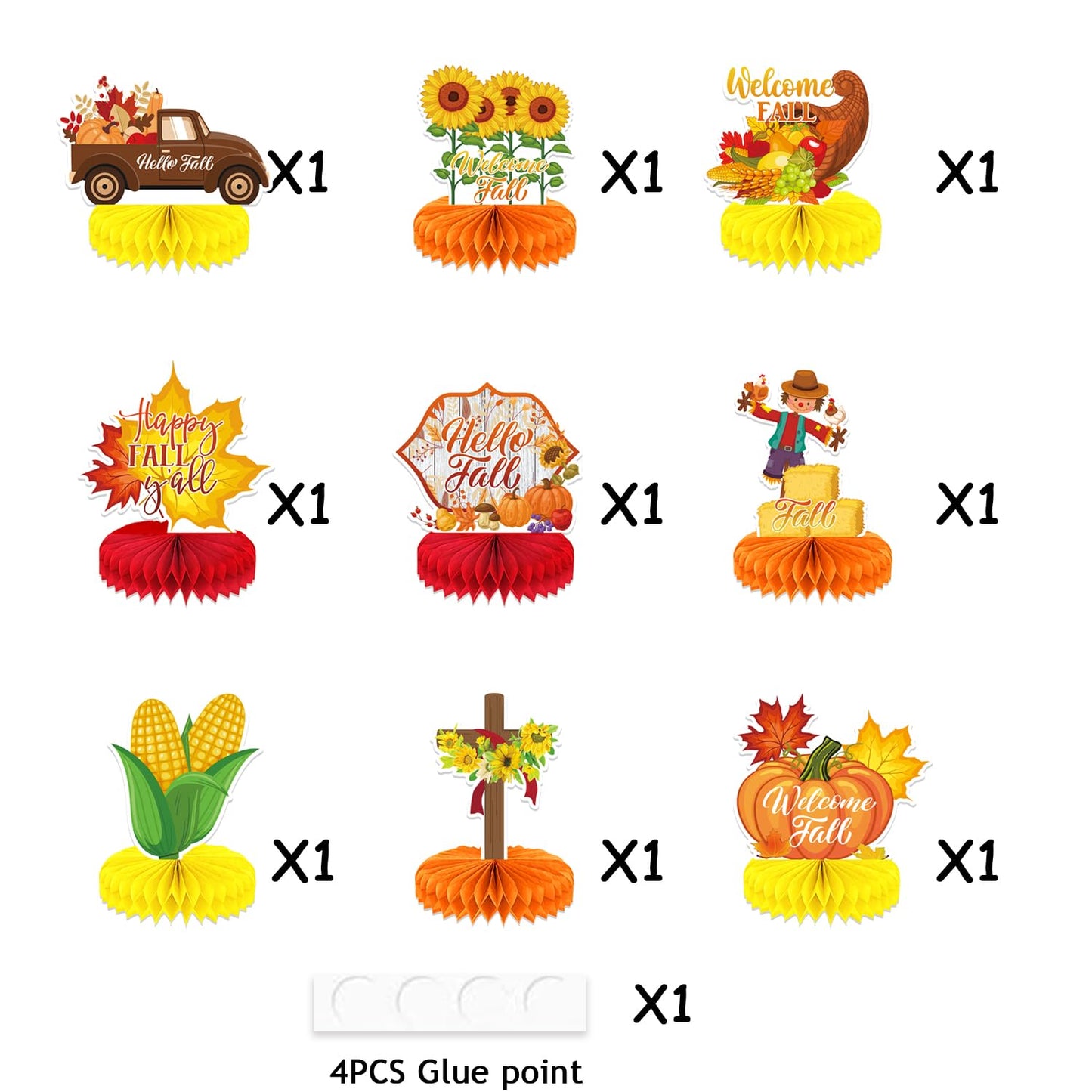 Adeyoo Fall Table Decorations - 9Pcs Fall Centerpieces for Tables Autumn Honeycomb Centerpieces 3D Pumpkin Maple Leaf Table Topper for Friendsgiving Harvest Birthday Thanksgiving Party Decorations