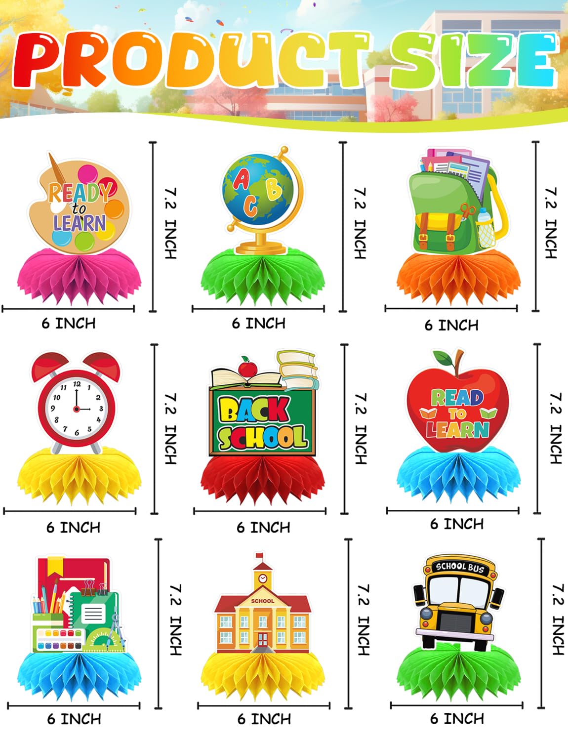 Adeyoo Back to School Table Decorations - 9 Pcs Welcome Back to School centerpieces for tables Bus Stationery Chalkboard Honeycomb Centerpiece Table Toppers for Teachers Students Classroom Supplies