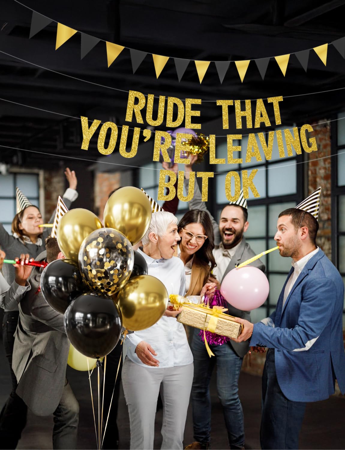 Adeyoo Rude That You're Leaving But OK Banner, Retirement Party Decorations with Black and Gold Balloons Funny Going Away Party Decorations for Men Women Office Coworker Goodbye Farewell Party Decor