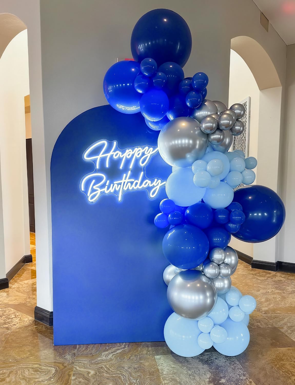 Adeyoo Royal Blue and Silver Balloons - Pastel Royal Blue Balloons Set Metallic Silver Balloon Glitter Silver Confetti Latex Balloon for Birthday Baby Showers Wedding Nautical Party Decorations