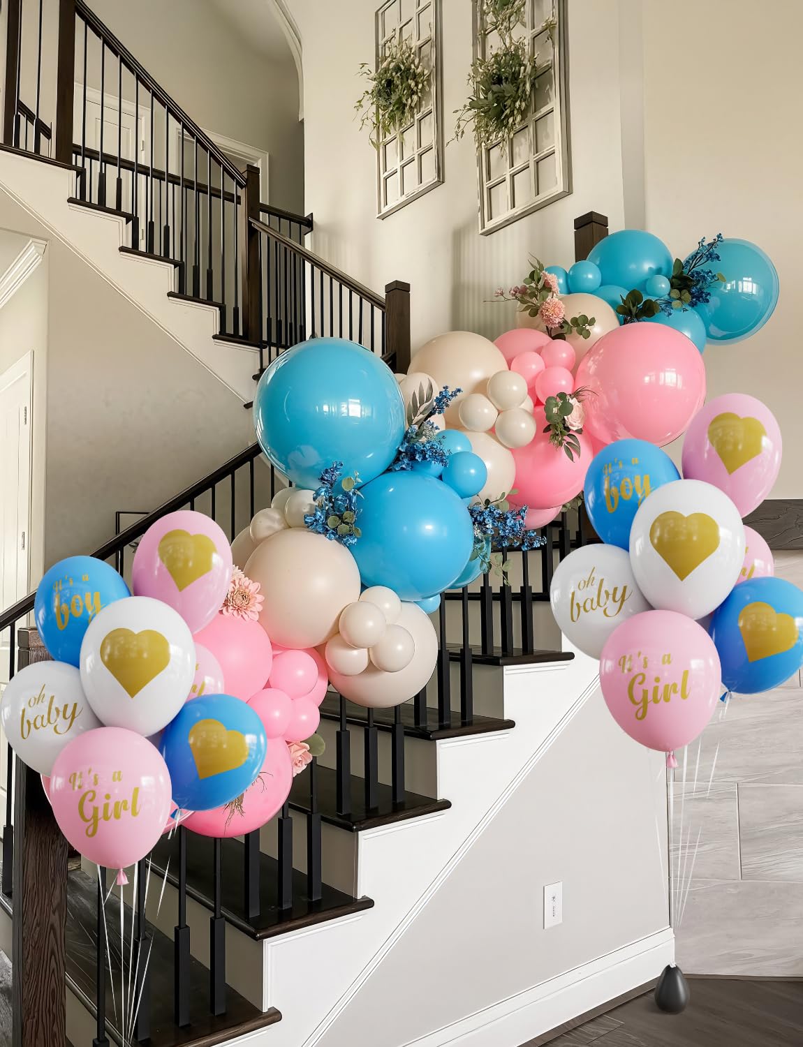 Adeyoo Gender Reveal Balloons - Pink and Blue Balloons 12 Inch Boy or Girl Balloon Pastel Pink Blue White Latex Balloon for Boy or Girl Gender Reveal Baby Shower Party Decorations Supplies (18Pcs)
