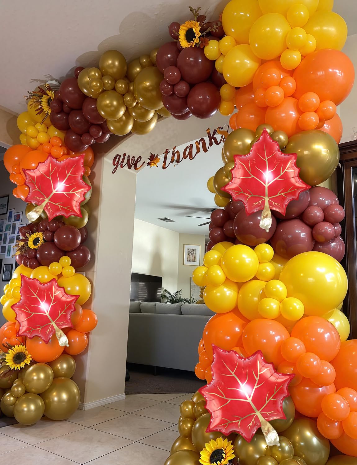 Adeyoo Fall Balloon Garland Arch Kit - 143Pcs Thanksgiving Balloon Arch Burgundy Orange Brown Yellow Gold Balloons with Maple Leaves Foil Balloons for Autumn Thanksgiving Birthday Party Decorations