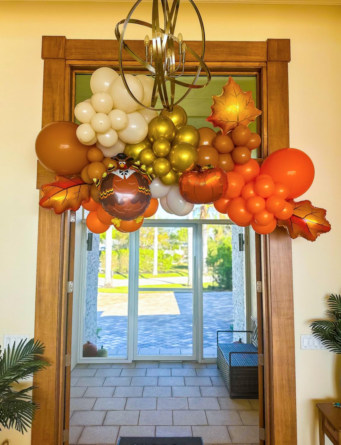 Adeyoo Fall Thanksgiving Balloon Garland arch kit - 140Pcs Autumn Balloon Arch with Burnt Orange Balloons Light Brown Nude Gold Balloons for Friendsgiving Fall Harvest Little Pumpkin Party Decorations