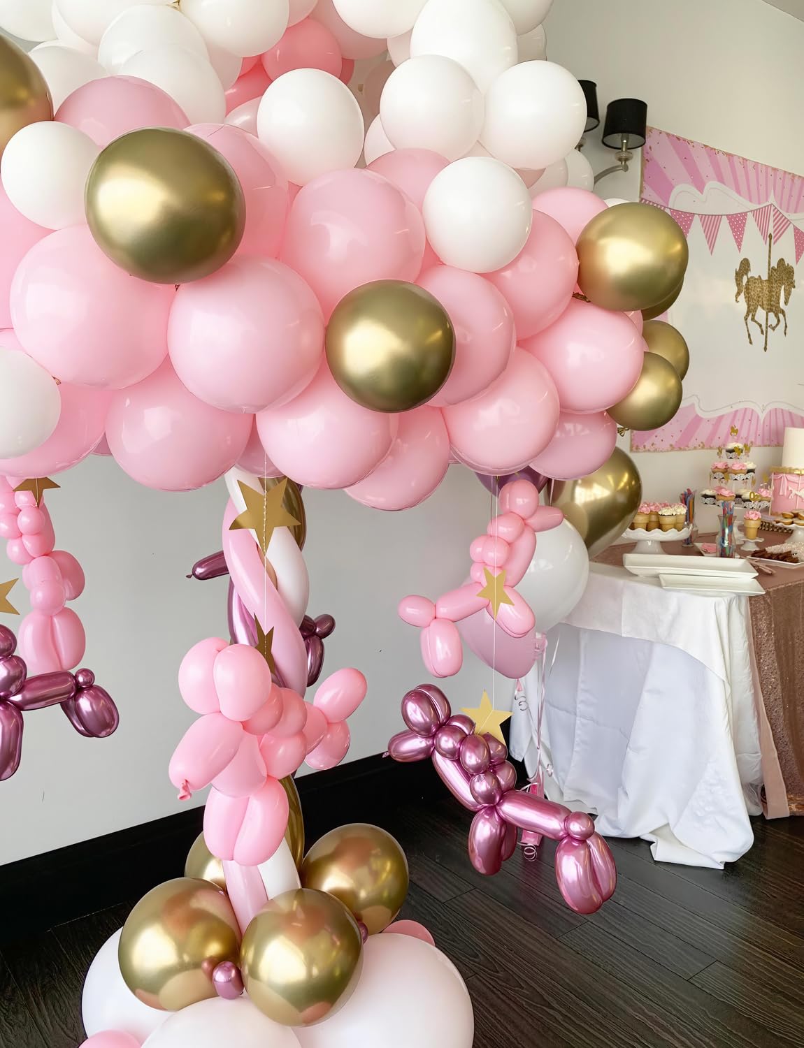 Adeyoo Pink and Gold Balloons Set - 12 Inch Light Pink White Balloons Shiny Metallic Gold Balloon Glitter Confetti Latex Balloon for Girl Women Princess Baby Shower Birthday Wedding Party Decorations