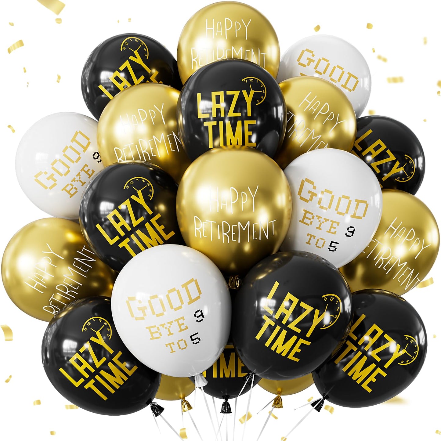 Adeyoo Retirement Balloons - 12 Inch Black Gold and White Balloons Funny Happy Retirement Decorations Print Latex Balloon for Men Women Coworkers Goodbye Farewell Party Supplies, Indoor Outdoor
