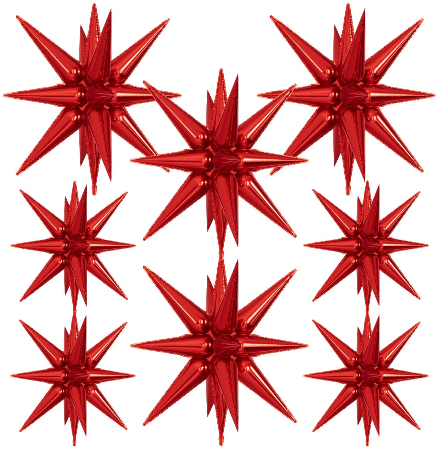 Adeyoo Star Balloons - Red Star Balloons 8 Pcs Foil Explosion Balloon Large One-Piece 14-pointed Starburst Balloon for Birthday Anniversary Wedding Christmas Party Decorations, Photo Backdrop