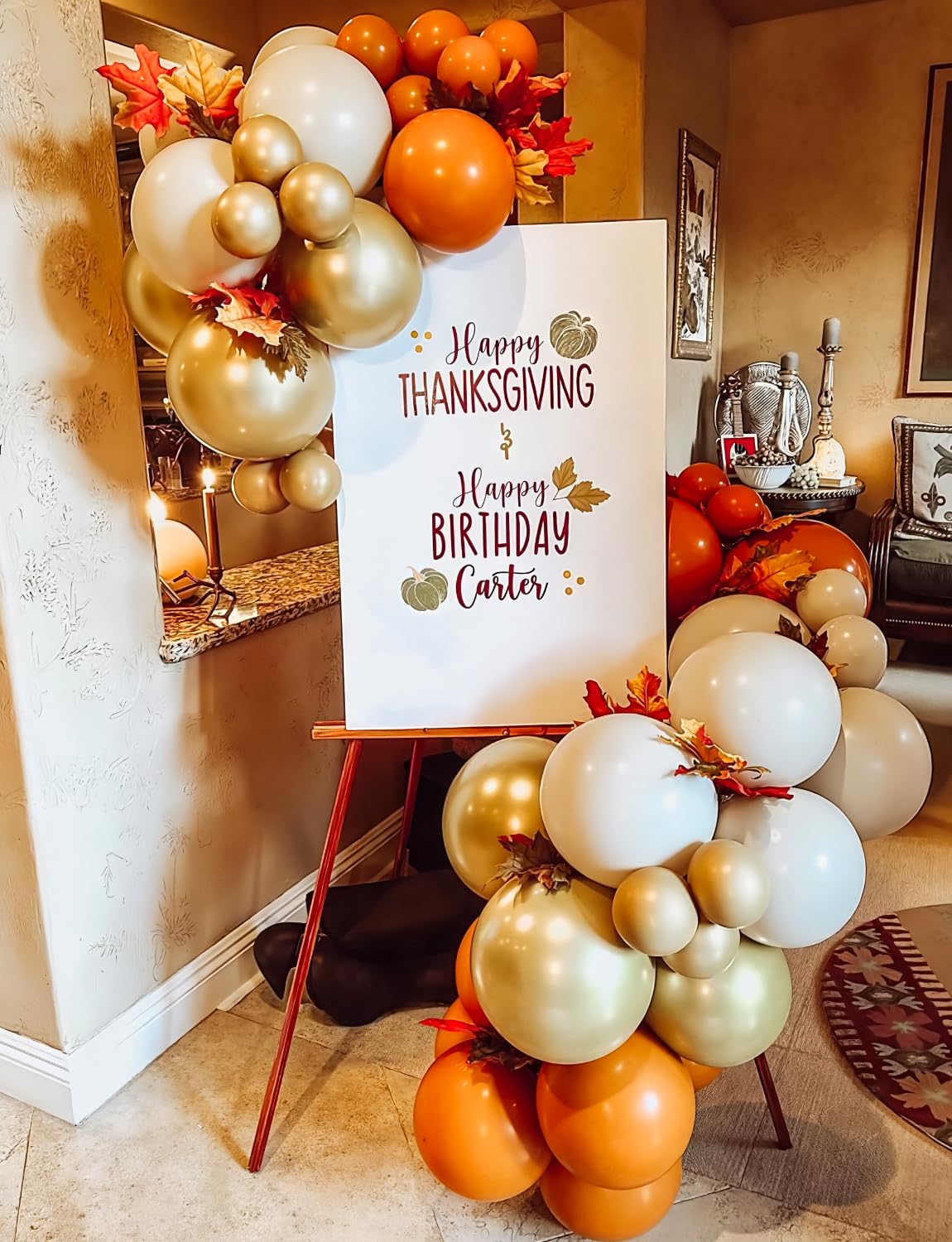 Adeyoo Fall Thanksgiving Balloon Garland arch kit - 140Pcs Autumn Balloon Arch with Burnt Orange Balloons Light Brown Nude Gold Balloons for Friendsgiving Fall Harvest Little Pumpkin Party Decorations