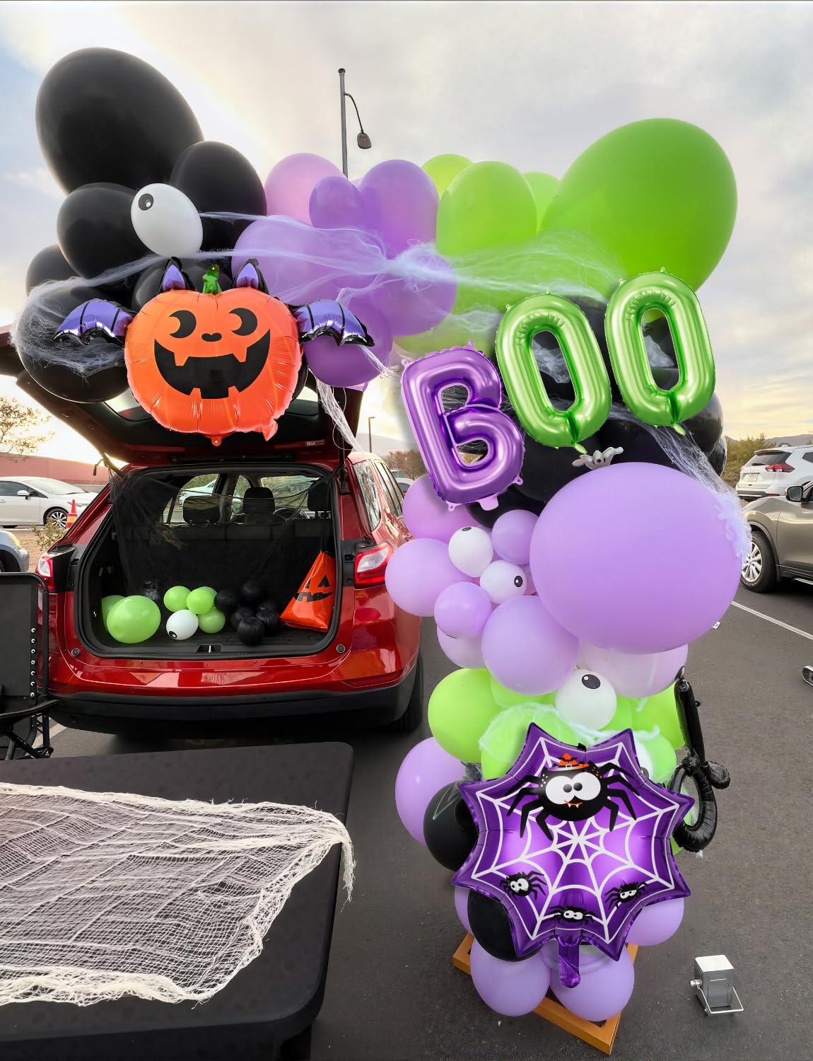 Adeyoo Halloween Balloon Garland Arch Kit - Purple Green Black Balloons with Boo, Bat Foil Balloons Spooky Eyeball Latex Balloon for Halloween Birthday Party Decorations, Indoor Outdoor