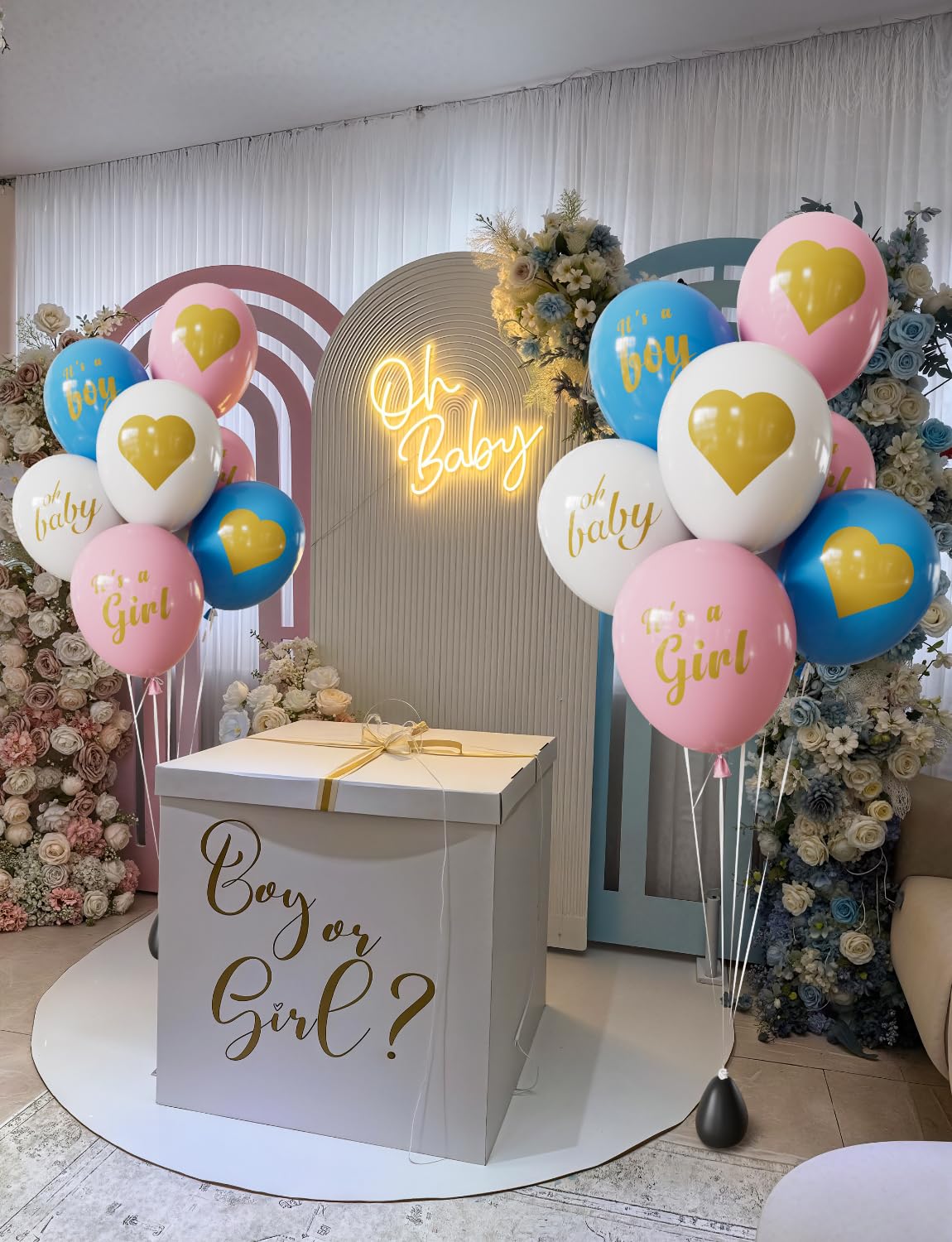 Adeyoo Gender Reveal Balloons - Pink and Blue Balloons 12 Inch Boy or Girl Balloon Pastel Pink Blue White Latex Balloon for Boy or Girl Gender Reveal Baby Shower Party Decorations Supplies (18Pcs)
