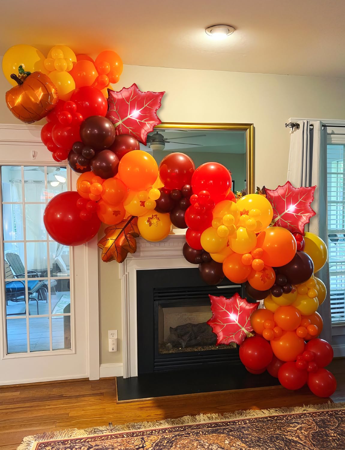 Adeyoo Fall Balloon Garland Arch Kit - 143Pcs Thanksgiving Balloon Arch Burgundy Orange Brown Yellow Gold Balloons with Maple Leaves Foil Balloons for Autumn Thanksgiving Birthday Party Decorations