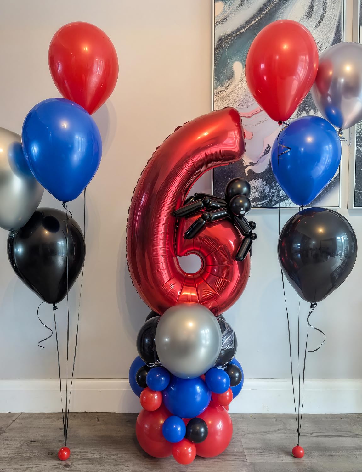 Adeyoo Black Red and Blue Balloons - 12 Inch Red Black Balloons Royal Blue Latex Balloon Glitter Metallic Silver Confetti Balloon for Man Boys Birthday Baby Shower Spider Theme Party Decoration, 50Pcs