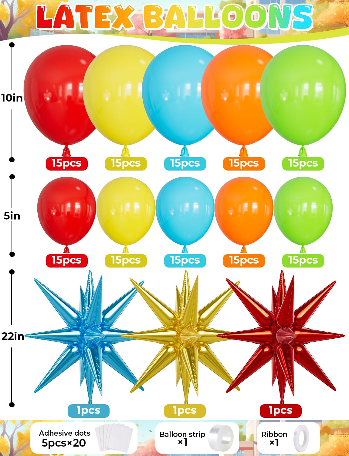 Adeyoo Back to School Balloon Arch Garland Kit - 154Pcs Back to School Balloons Large Starburst Balloon Rainbow Latex Balloons for First Day of School Kindergarten Welcome Classroom Party Decorations