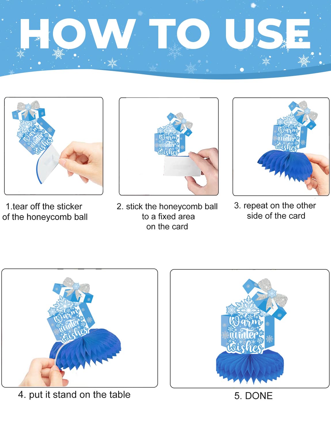 Winter Centerpieces for Table - 9Pcs Snowflake Table Decorations, Let It Snow Party Decorations Snowflake Snowman Honeycomb Centerpieces for Christmas Winter Wonderland Birthday Party Supplies