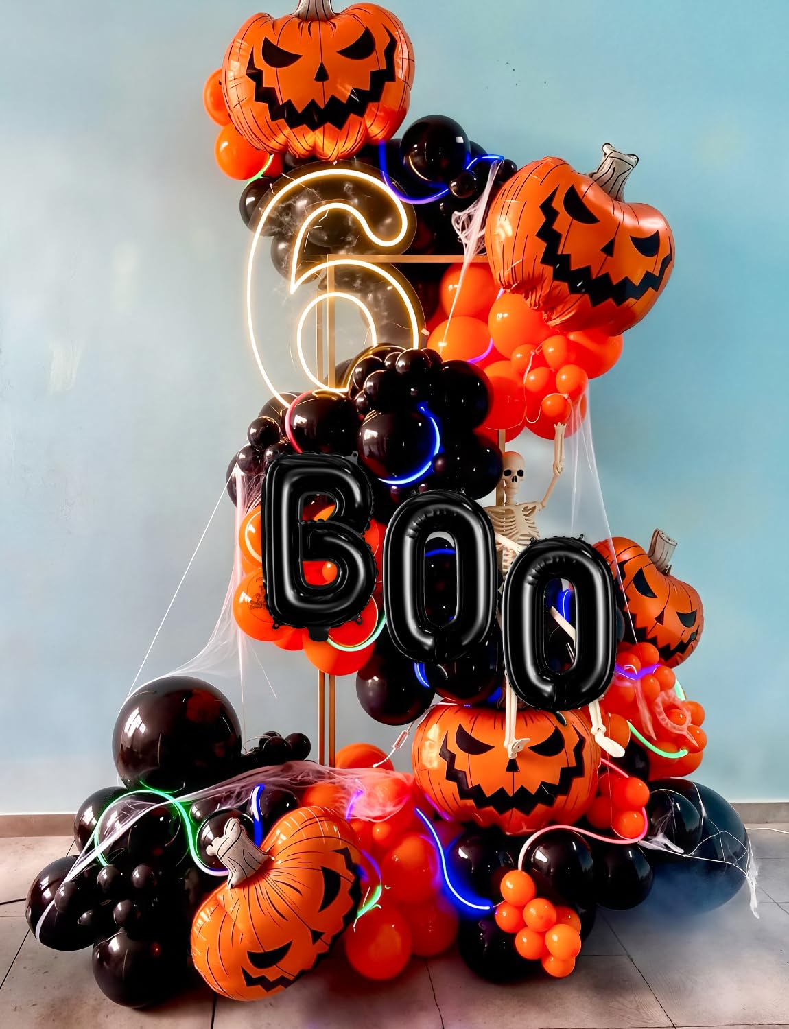 Adeyoo Halloween Balloon Garland Arch Kit - Black and Orange Balloon Arch Kit 132 Pcs Orange Black Balloons with Spooky Eyeball, Boo Balloons for Halloween Day Party Decorations, Indoor/Outdoor