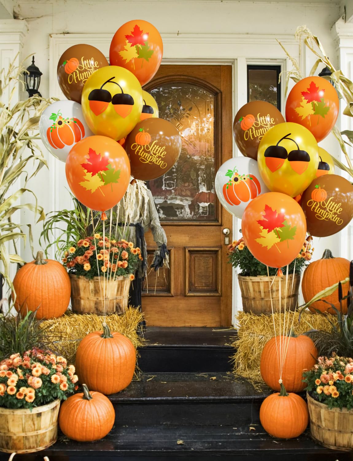 Adeyoo Fall Balloons - 12Inch Thanksgiving Balloons Little Pumpkin Balloon Brown and Gold Orange Latex Balloon for Autumn Harvest Party Decorations, Birthday, Wedding, Bridal Shower Party Supplies