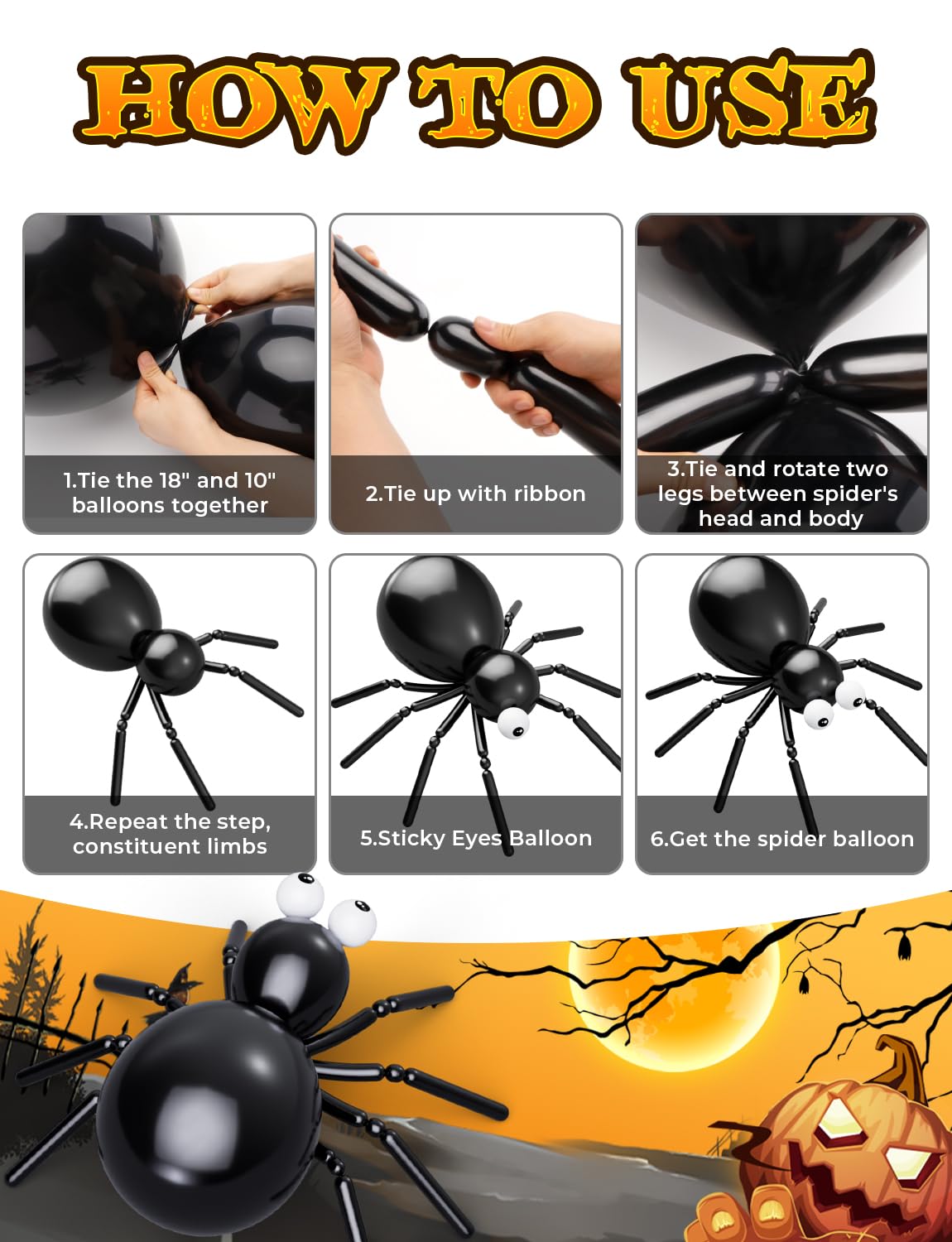 Adeyoo Halloween Balloon Garland Arch Kit - Black and Orange Balloon Arch Kit 132 Pcs Orange Black Balloons with Spooky Eyeball, Boo Balloons for Halloween Day Party Decorations, Indoor/Outdoor