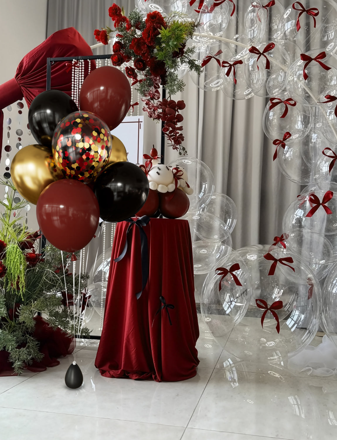Adeyoo Black Burgundy Gold Balloons - 12 Inch Burgundy and Black Balloons with Gold Metallic Latex Balloon, Glitter Confetti Balloon for Wedding Baby Shower Birthday Anniversary Wine Party Decorations