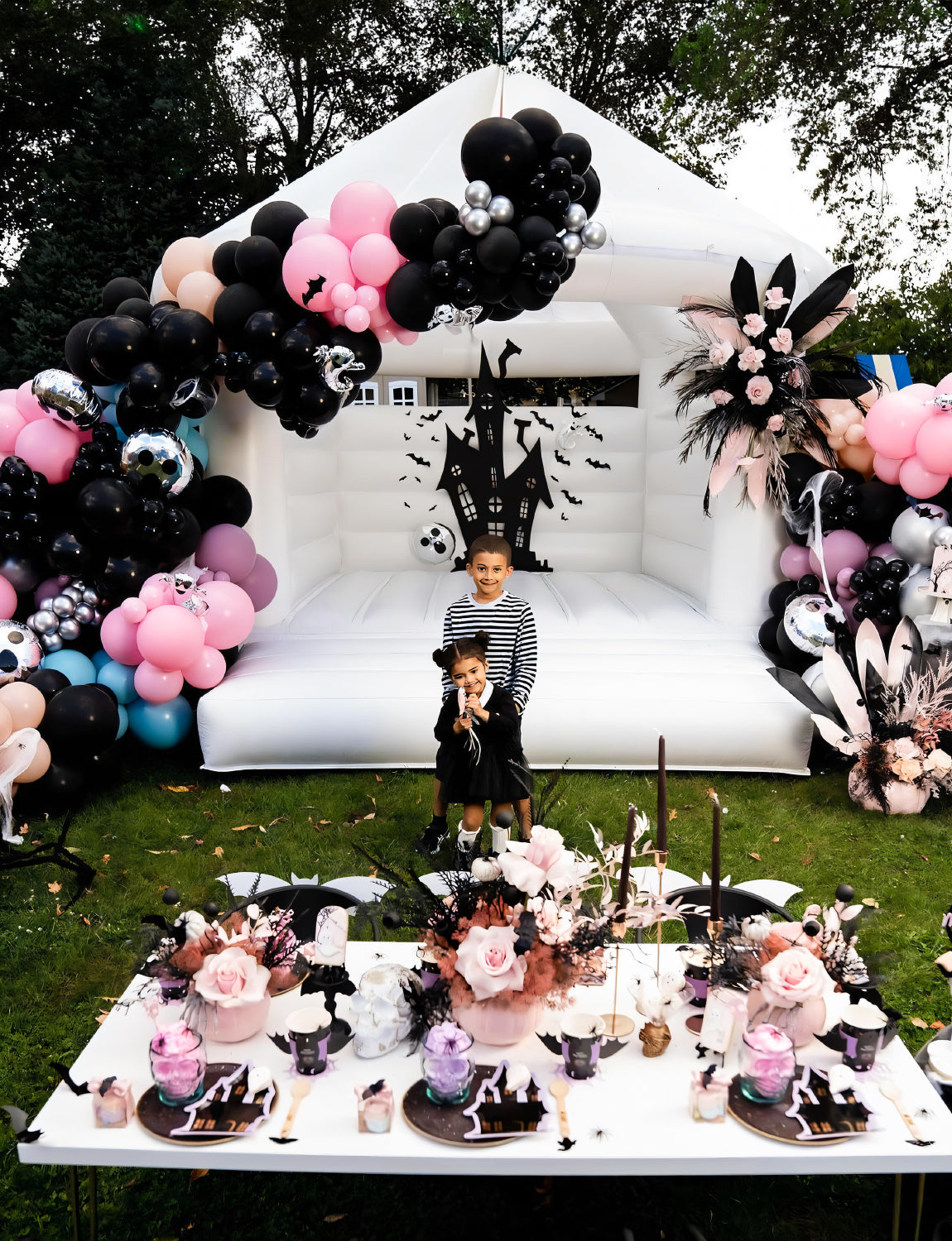 Adeyoo Black Pink Halloween Balloon Garland Arch Kit,122Pcs Halloween Balloons Metallic Red Silver Balloons Large Boo Ghost Foil Balloons Spider Balloons for Girl Birthday Baby Shower Party Decoration