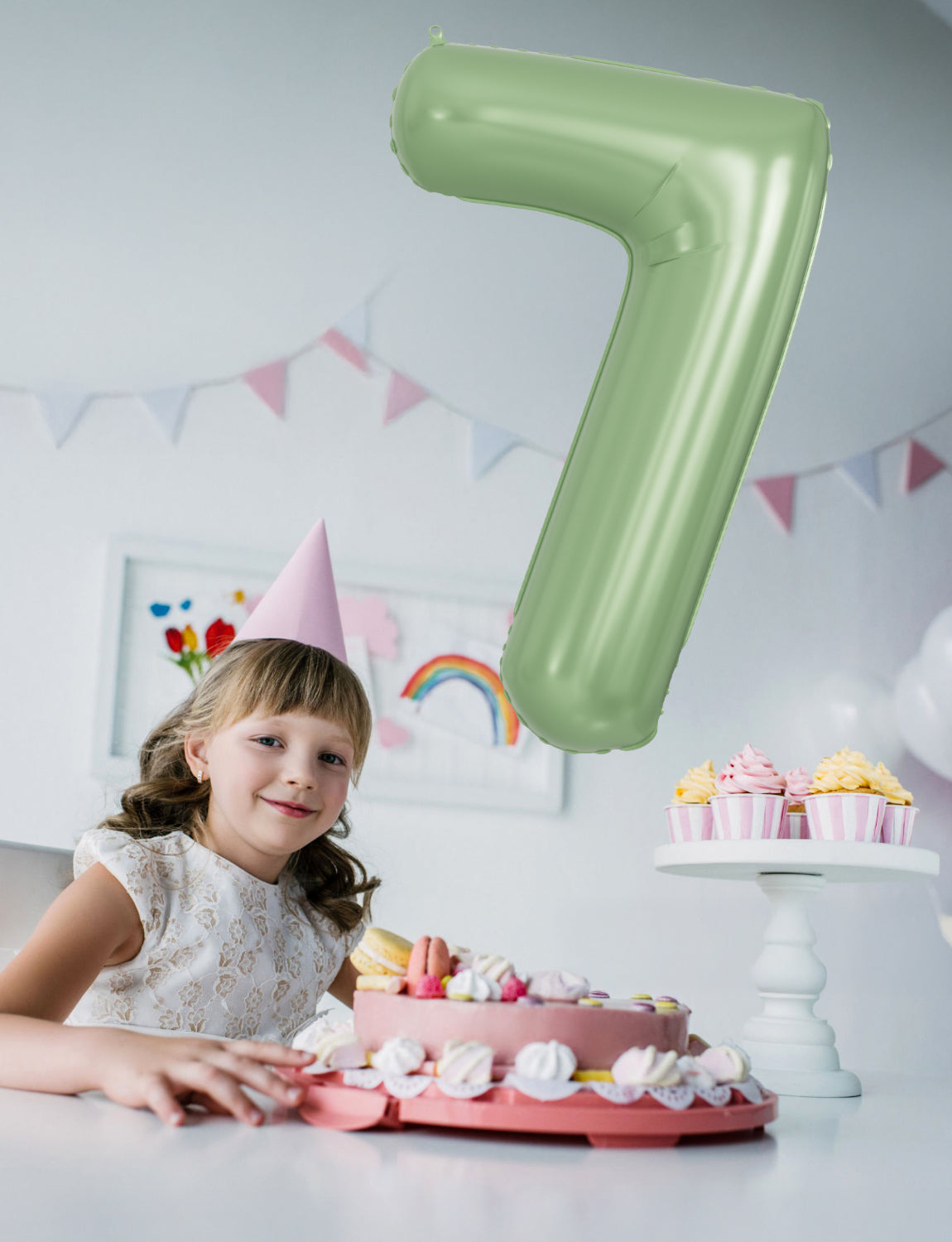 Adeyoo Sage Green Number 7 Balloon - 40" Giant Olive Green Number Balloons 0-9 Set, Self Inflating Digital 7 Balloon for Girls Boys Women Men Birthday Jungle Safari Anniversary Party Decorations