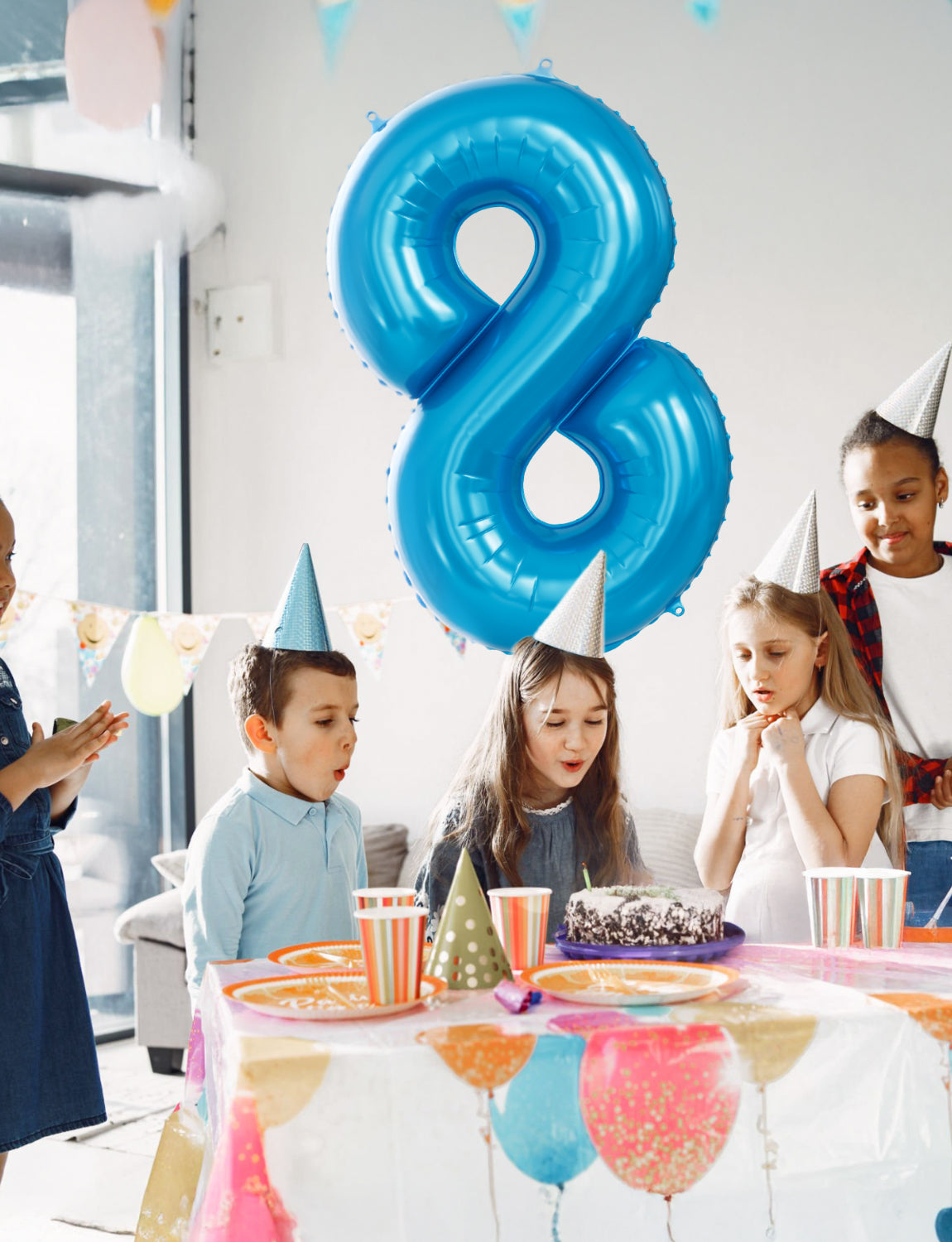 Adeyoo Blue Number Balloon 8-40" Large Blue Foil Number Balloons 0-9, Self Inflating Digital 8 Balloon for Boys Men 8th 18th 28th Birthday Anniversary Graduation Party Decorations