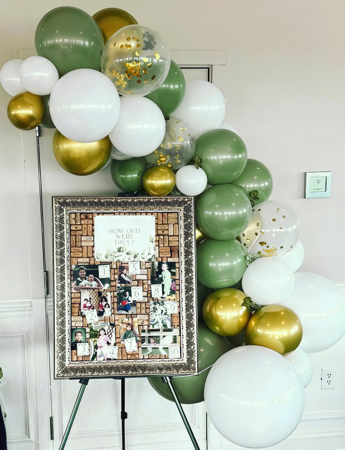 Adeyoo Sage Green and Gold Balloons - 12 Inch Sage Green Balloons, Gold and White Balloon with Latex Confetti Balloon for Birthday Wedding Jungle Baby Shower Safari Forest Party Decorations
