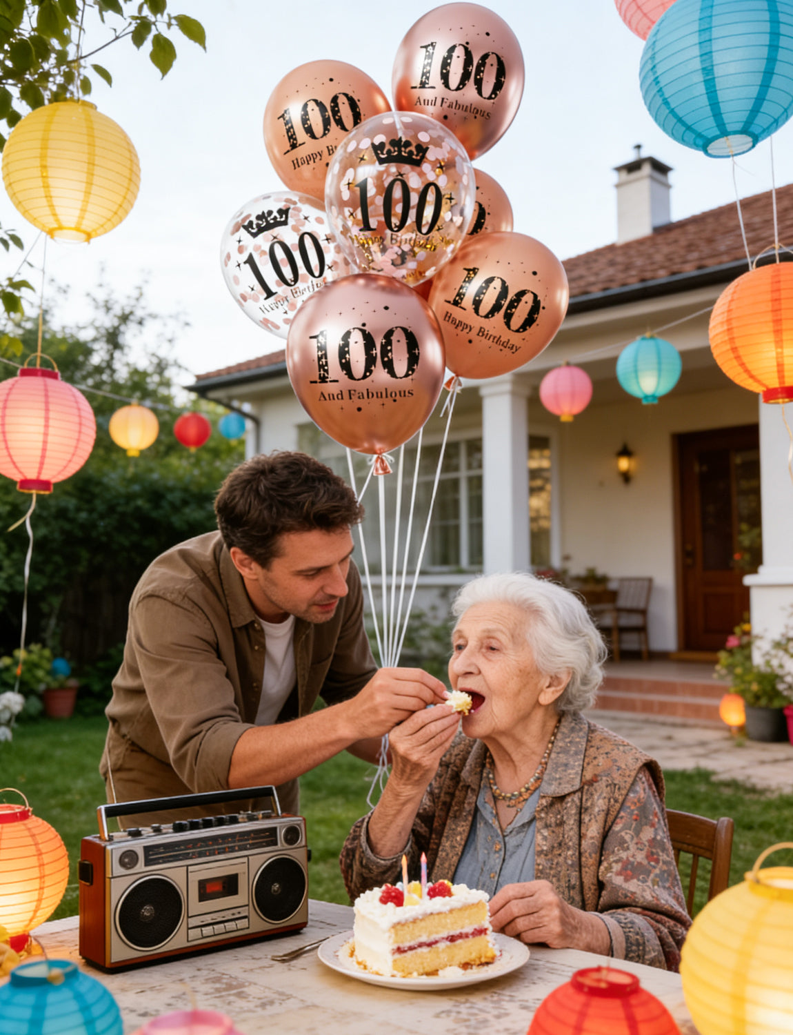 Adeyoo Rose Gold Birthday Balloons Decorations - 24 Pcs 100th Birthday Balloons for Women, Pearl Metallic Rose Gold Balloon, Glitter Confetti Balloon for 100 Years Old Hbd Anniversary Party Decoration