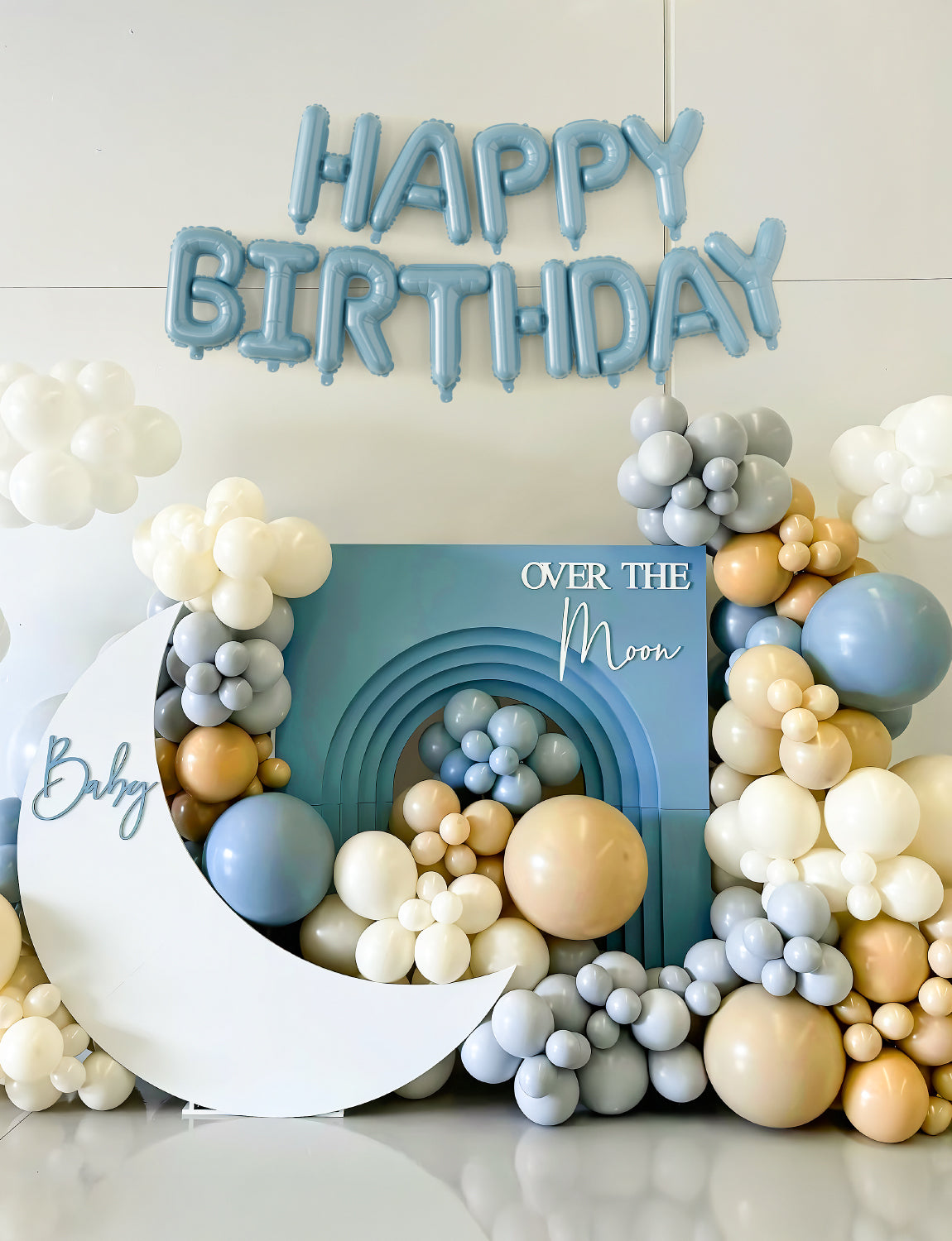 Blue Birthday Decorations for Men Women, Blue Latex Balloons with Happy Birthday Banner, White, Nude Balloons, Cloud Foil Balloons Letter Balloons for Girl Boy Birthday Party Supplies (85Pcs)
