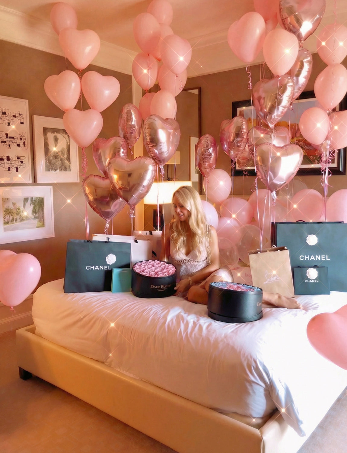 Rose Gold Anniversary Decorations Set, Heart Balloons with Happy Anniversary Banner and LOVE Foil Balloon, Romantic Decorations for a Special Night, Valentines Day Anniversary Party Surprise