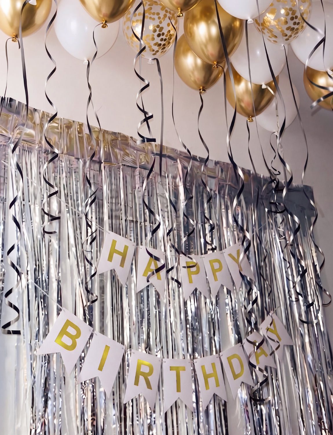 Gold Happy Birthday Banner - 12 Inch White and Gold Balloons with Reusable Happy Birthday Banner Glitter Party Decorations for Men Women Pet, Photo Shoot Supplies
