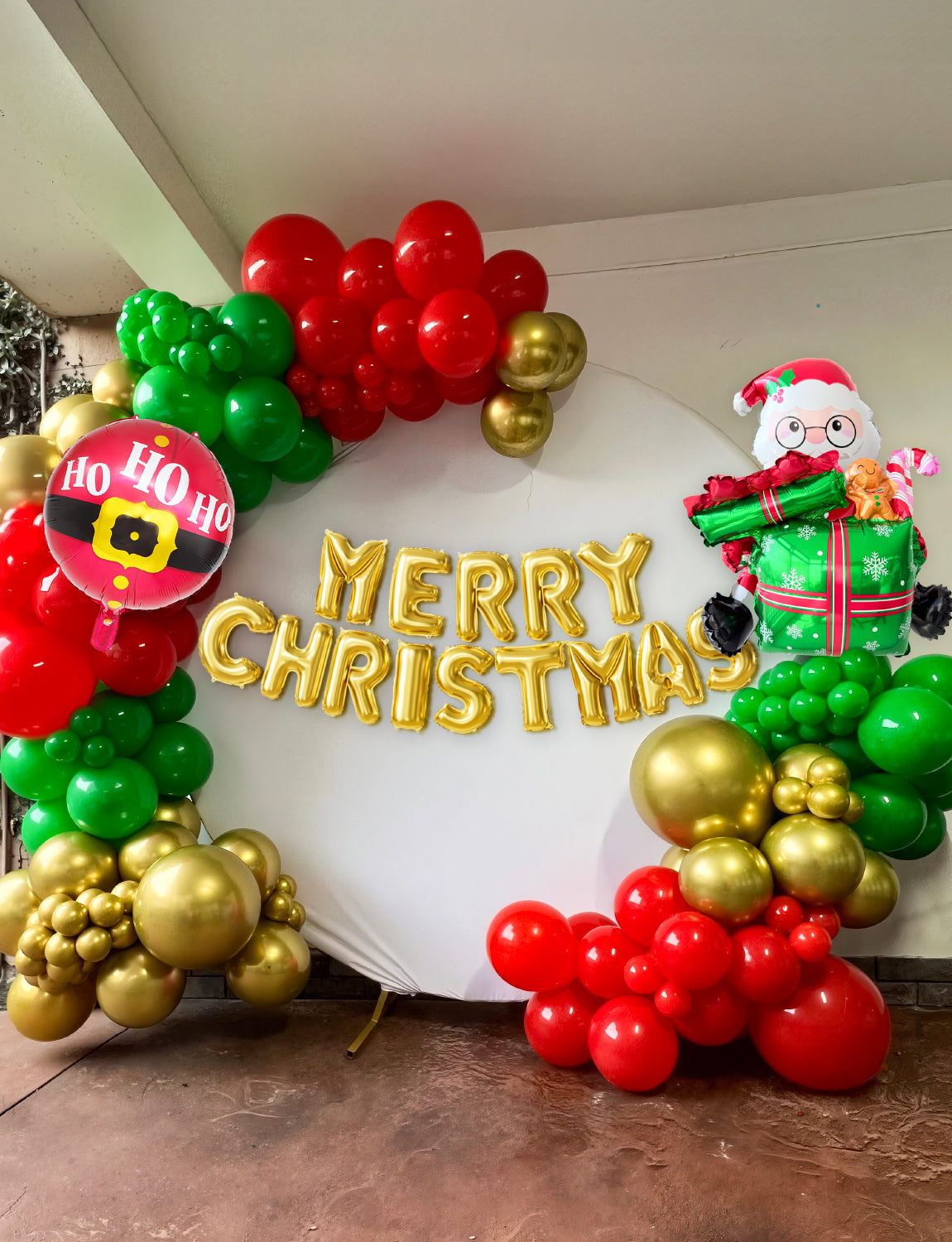 Christmas Balloons Kit - Merry Christmas Balloons with Red and Green Gold Balloon, Big Santa Foil HoHo Personalise Balloon for Garland or Arch, Xmas Party Decorations