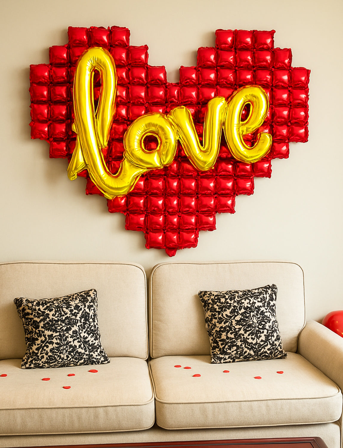 Heart Balloons and Love Balloons, 55 Inch Foil Balloon Set with Gold Love Banner, Red Heart Shaped Balloon for Wedding Anniversary Romantic Decorations Special Night Party Supplies