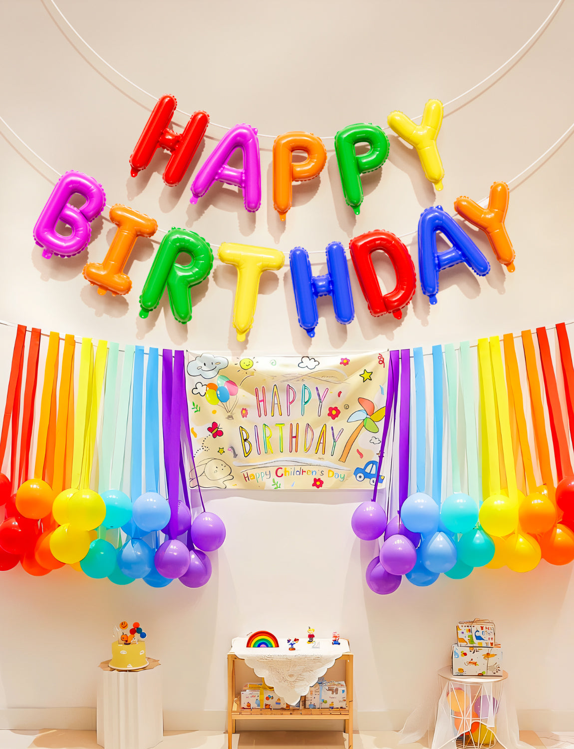 Adeyoo Happy Birthday Balloons Banner - 16 Inch Rainbow Happy Birthday Balloons Colourful Self Inflating Big Letter Balloon, Rainbow Party Decorations for Boys Girls Women Men Birth Party