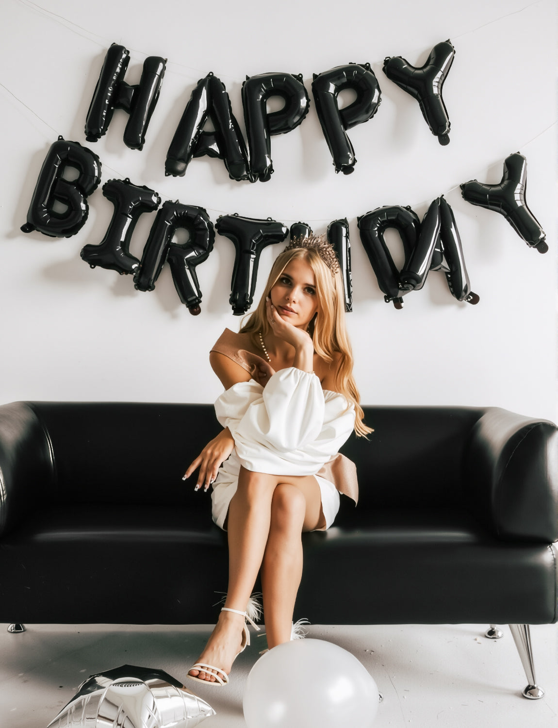 Adeyoo Black Happy Birthday Balloon Banner - 16 Inch Happy Birthday Foil Balloon Big Letter Balloons Self Inflating Hbd Sign Balloons for Boys Girls Women Men Birth Party Decorations