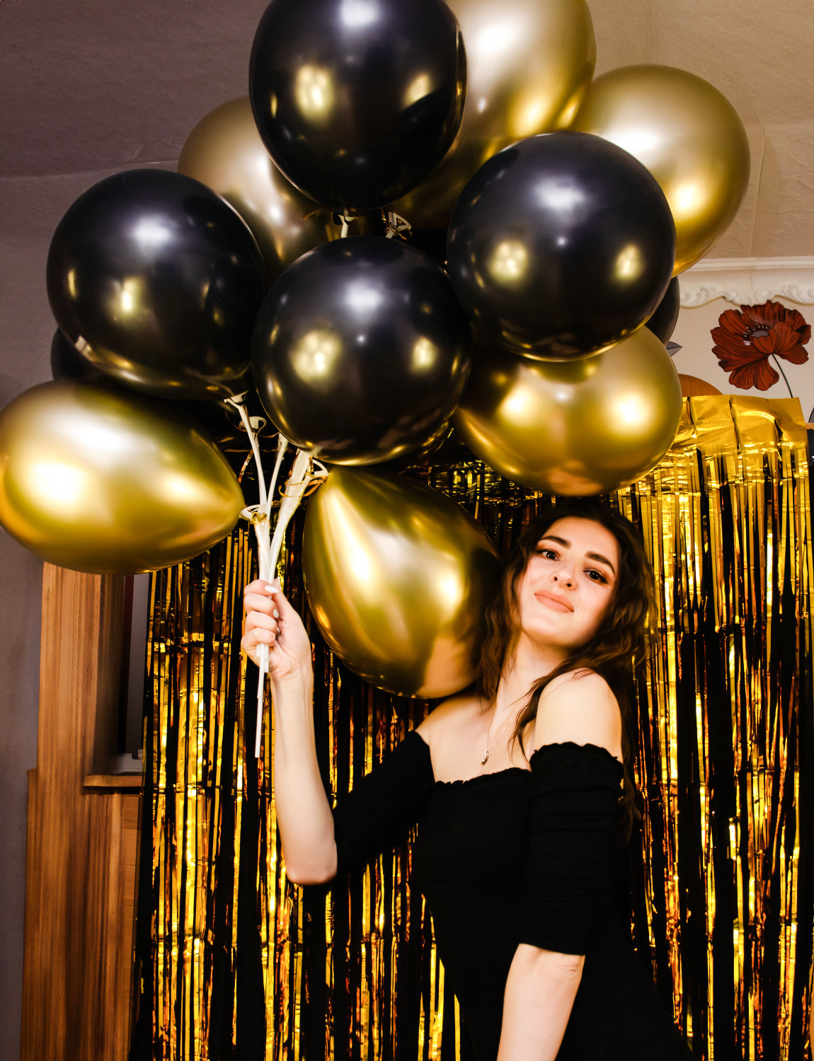 Adeyoo Black and Gold Balloons - 12 Inch Congratulations Balloons with Black Gold White Latex Balloon Glitter Confetti Balloon for Congratulations Birthday Wedding Retirement Party Decorations