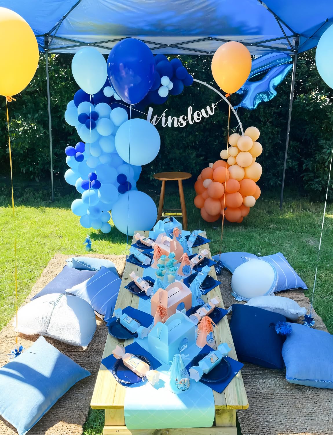 130Pcs Blue and Orange Balloon Arch Garland Kit, Blue Balloon Arch Orange, Nude, Dog Paw Balloons Glitter Confetti Balloons for Boys Girls Theme Birthday Baby Shower Party Decorations