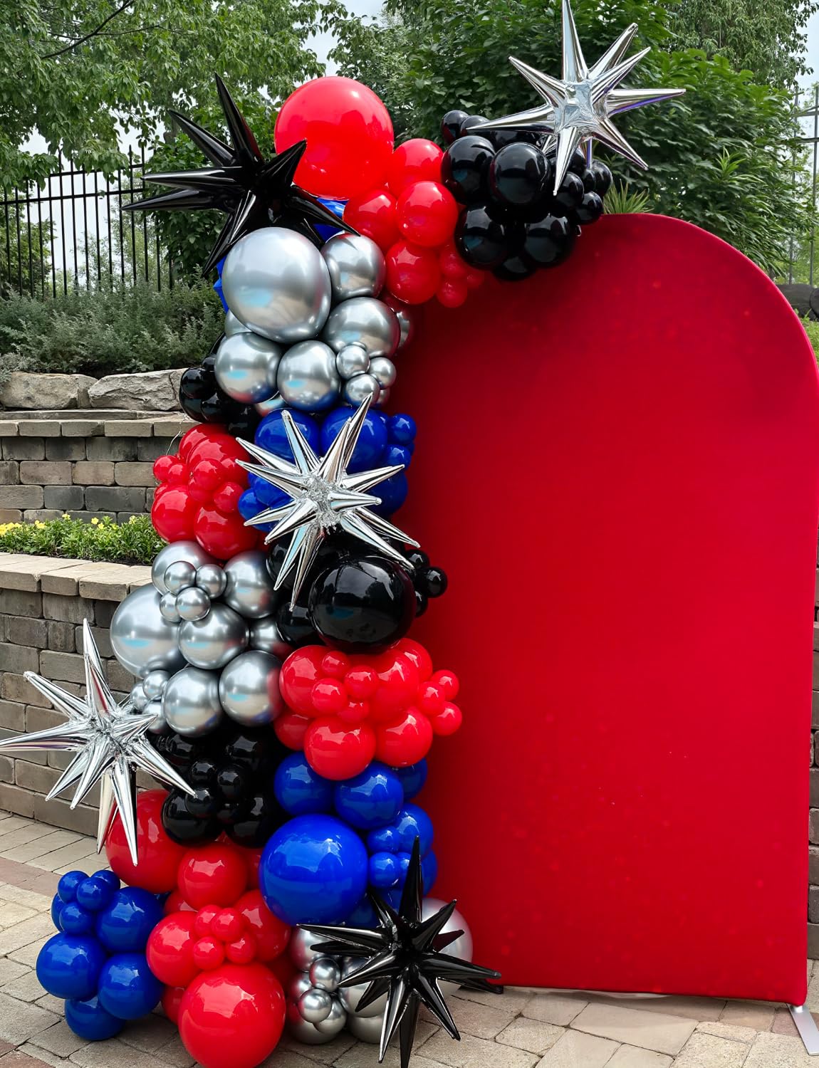 Adeyoo Black Red and Blue Balloons - 12 Inch Red Black Balloons Royal Blue Latex Balloon Glitter Metallic Silver Confetti Balloon for Man Boys Birthday Baby Shower Spider Theme Party Decoration, 50Pcs
