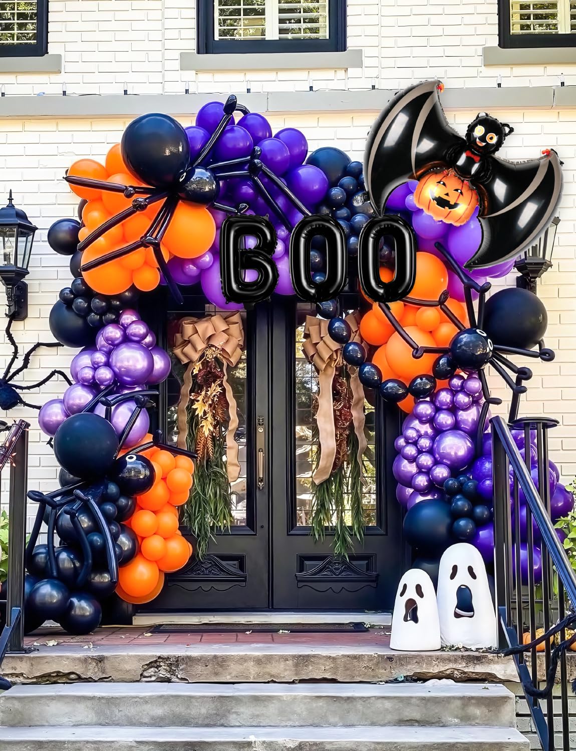 Adeyoo Halloween Balloon Garland Arch Kit - 138 Pcs Halloween Party Balloons with Black Orange Purple, Pumpkin, Bat, Boo Balloon Metallic Silver Balloons for Birthday Horror Party Decorations