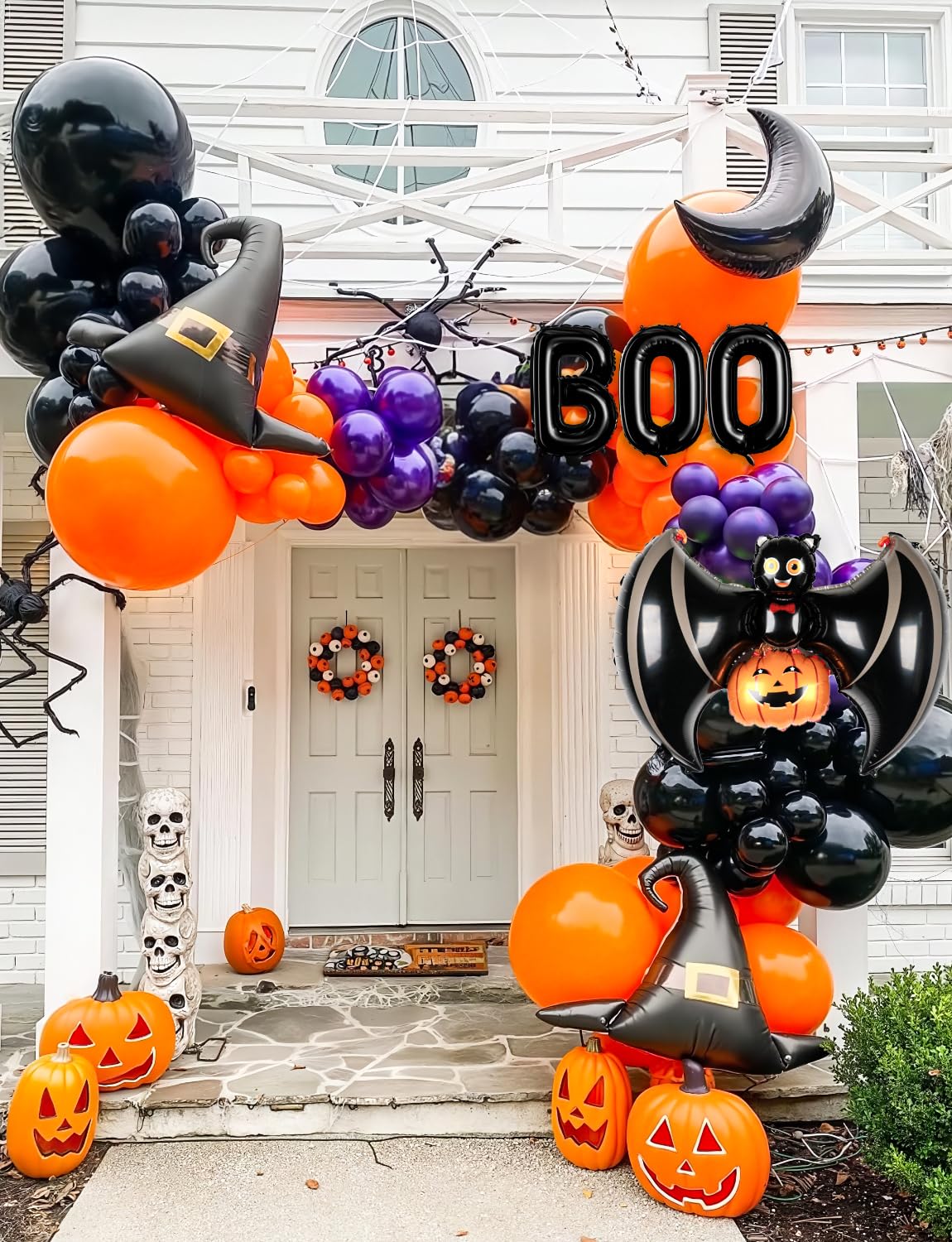 Adeyoo Halloween Balloon Garland Arch Kit - 138 Pcs Halloween Party Balloons with Black Orange Purple, Pumpkin, Bat, Boo Balloon Metallic Silver Balloons for Birthday Horror Party Decorations