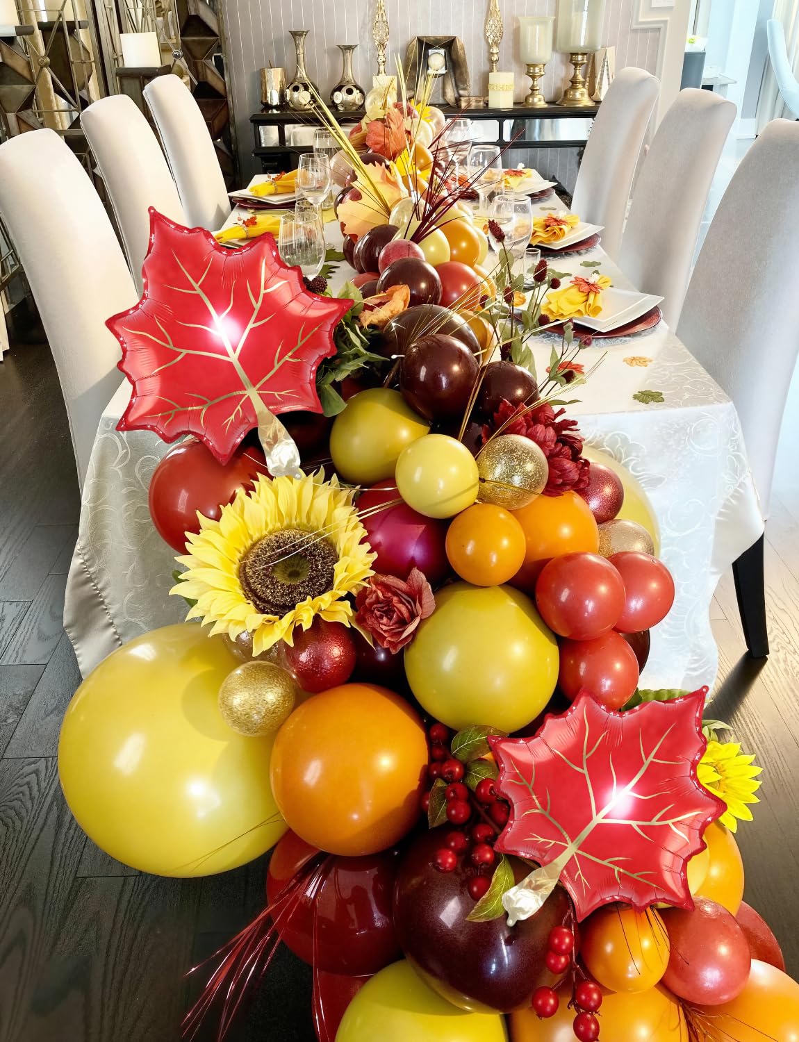 Adeyoo Fall Balloon Garland Arch Kit - 143Pcs Thanksgiving Balloon Arch Burgundy Orange Brown Yellow Gold Balloons with Maple Leaves Foil Balloons for Autumn Thanksgiving Birthday Party Decorations