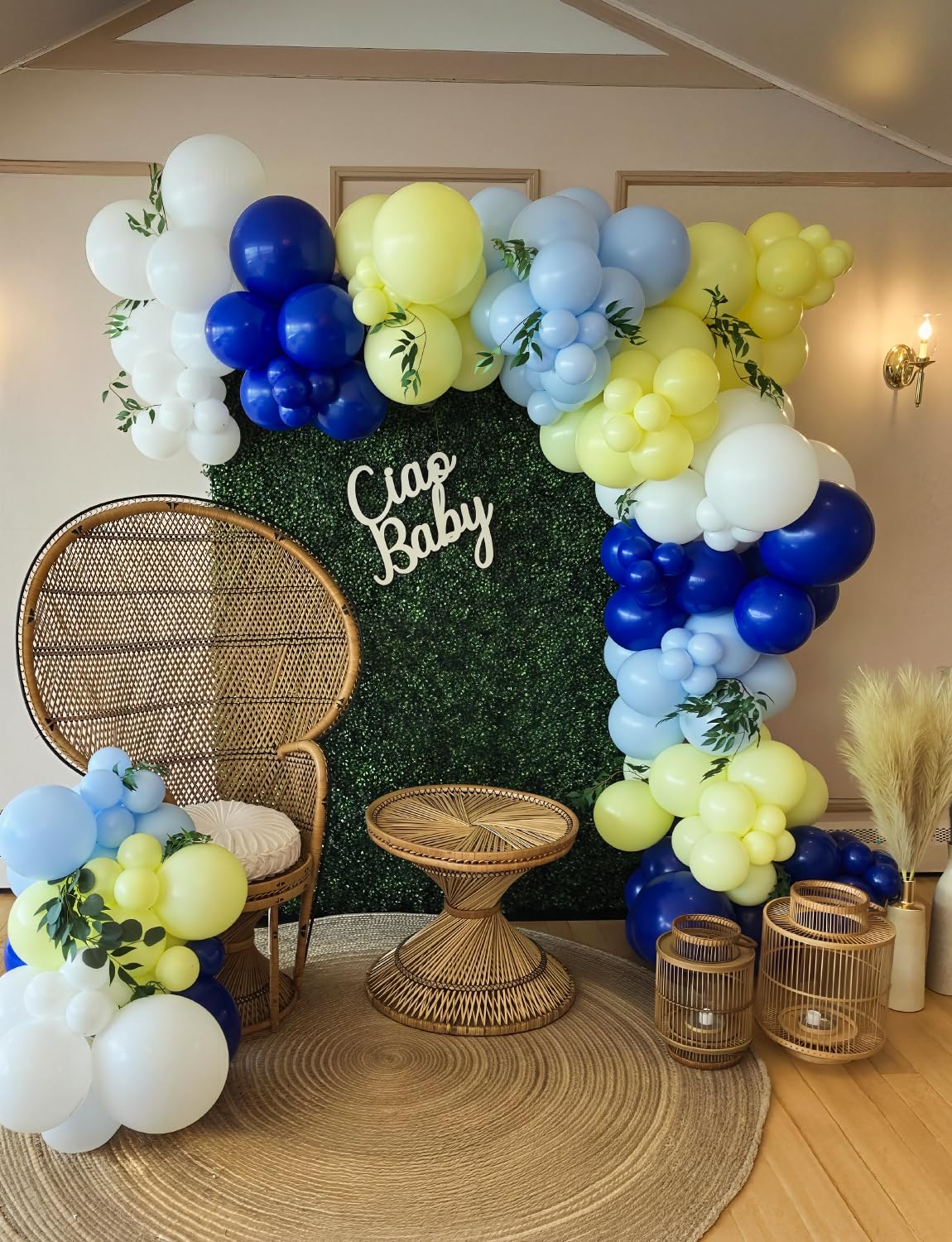 Adeyoo Blue Yellow Balloon Arch Kit Garland - Royal Blue and Yellow Balloons Pastel White Latex Balloon Bright Party Balloon for Birthday Baby Shower Anniversary Wedding Party Decorations