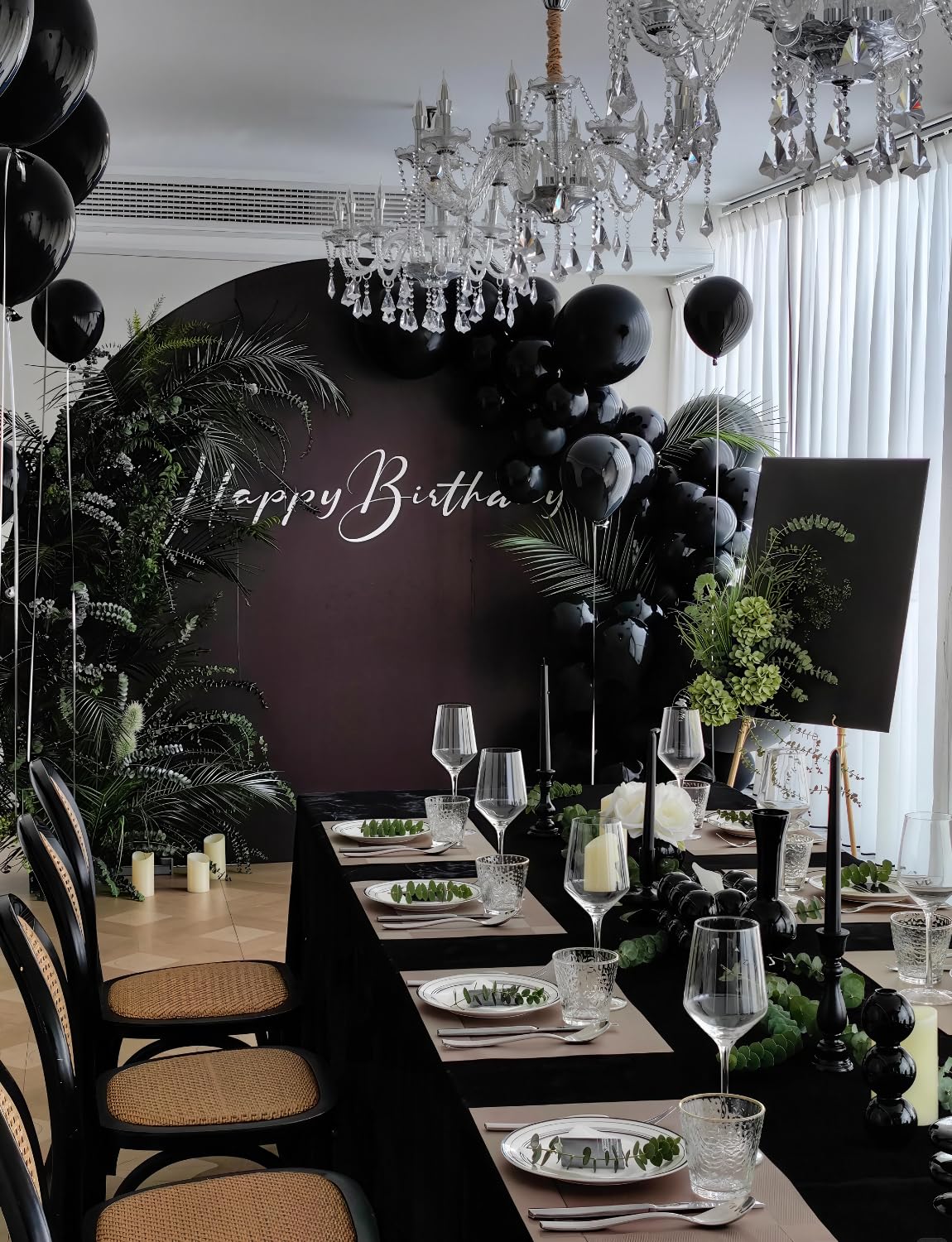 Adeyoo Black Balloons 12 Inch - Black Latex Balloons Round Latex Balloon with Ribbons, Shiny Party Balloon for Garland or Arch, Birthday Retirement Wedding Party Decorations, Photo Backdrop Supplies