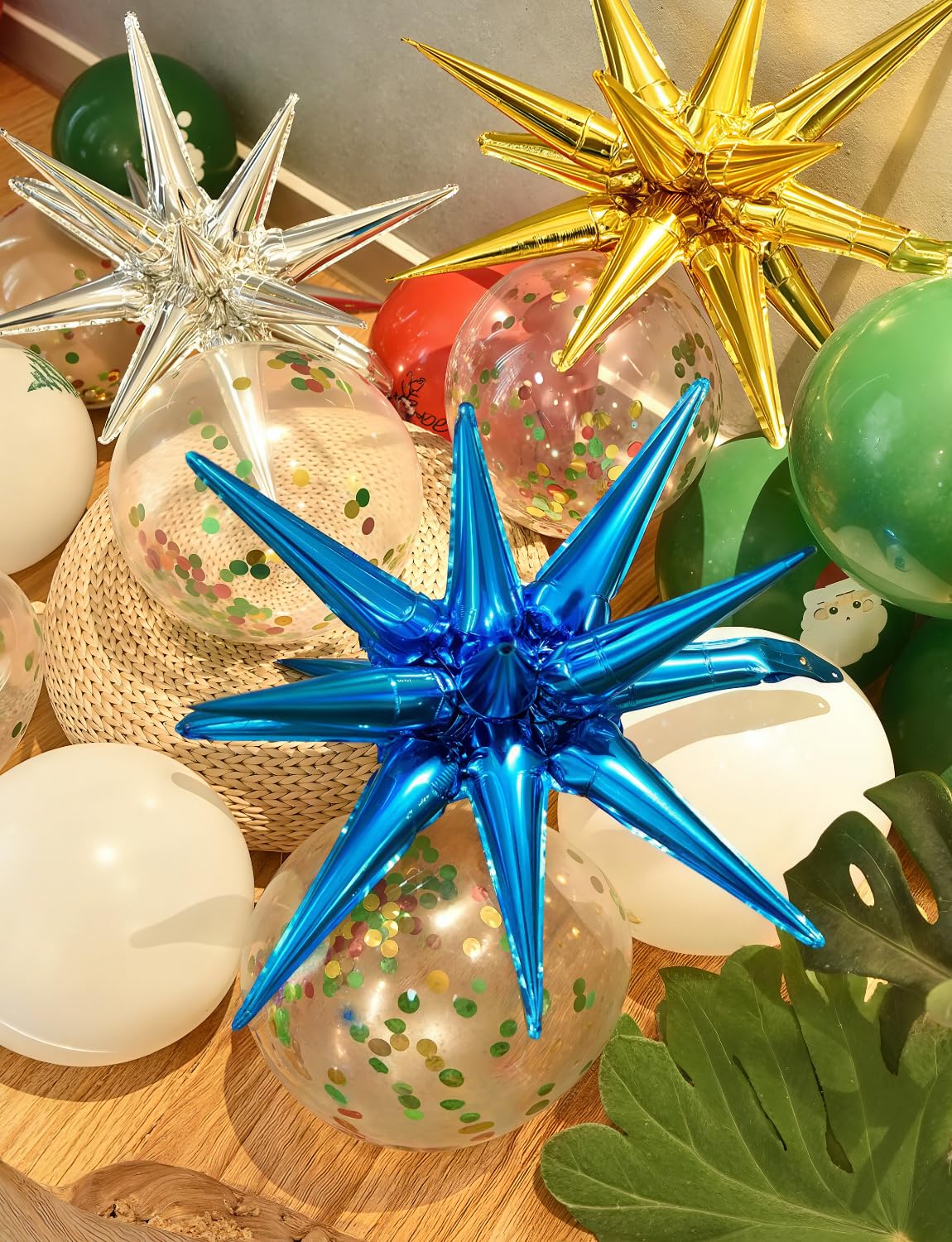 Adeyoo Blue Star Balloons - 8 Pcs Blue Foil Balloons One-Piece 14-Pointed Spike Balloon 22 Inch Large Starburst Balloons for Birthday Wedding Gender Reveal Party Decorations
