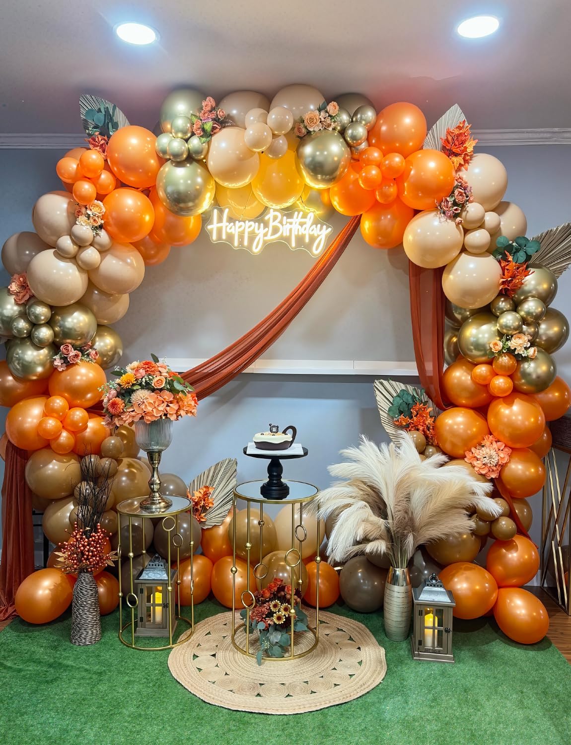 Adeyoo Fall Thanksgiving Balloon Arch Garland Kit - Burnt Orange Balloon Arch with Coffee Brown Balloons, White Gold Balloons for Fall Thanksgiving Autumn Harvest Birthday Wedding Party Decorations
