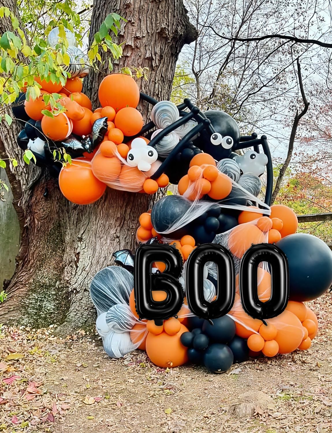 Adeyoo Halloween Balloon Garland Arch Kit - Black and Orange Balloon Arch Kit 132 Pcs Orange Black Balloons with Spooky Eyeball, Boo Balloons for Halloween Day Party Decorations, Indoor/Outdoor